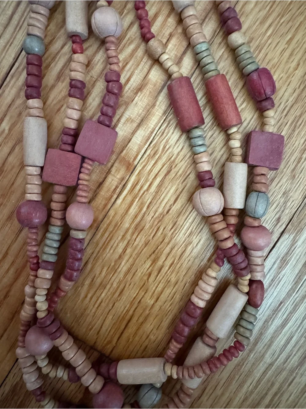 Vintage Multi-Strand Pink and Natural Bead Necklace